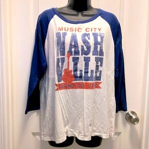 SPORTIGE 🎸 WHITE & BLUE 100% COTTON NASHVILLE OPRY BASEBALL TSHIRT Women XXL 2X